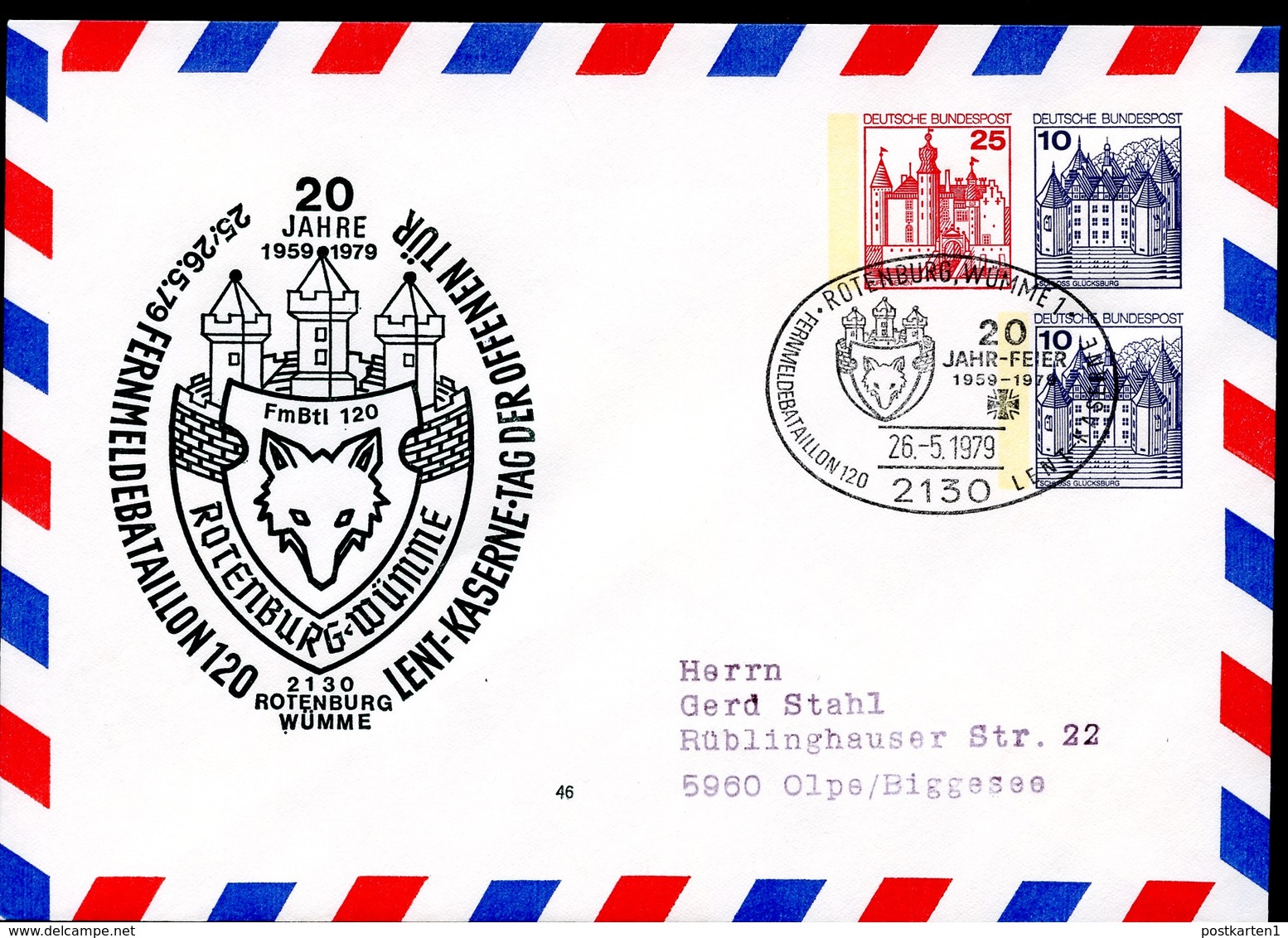 Bund PU130 D2/001 FERNMELDE-BATAILLON Rotenburg Wümme Sost.1979  Kat.10,00 € - Sobres Privados - Usados