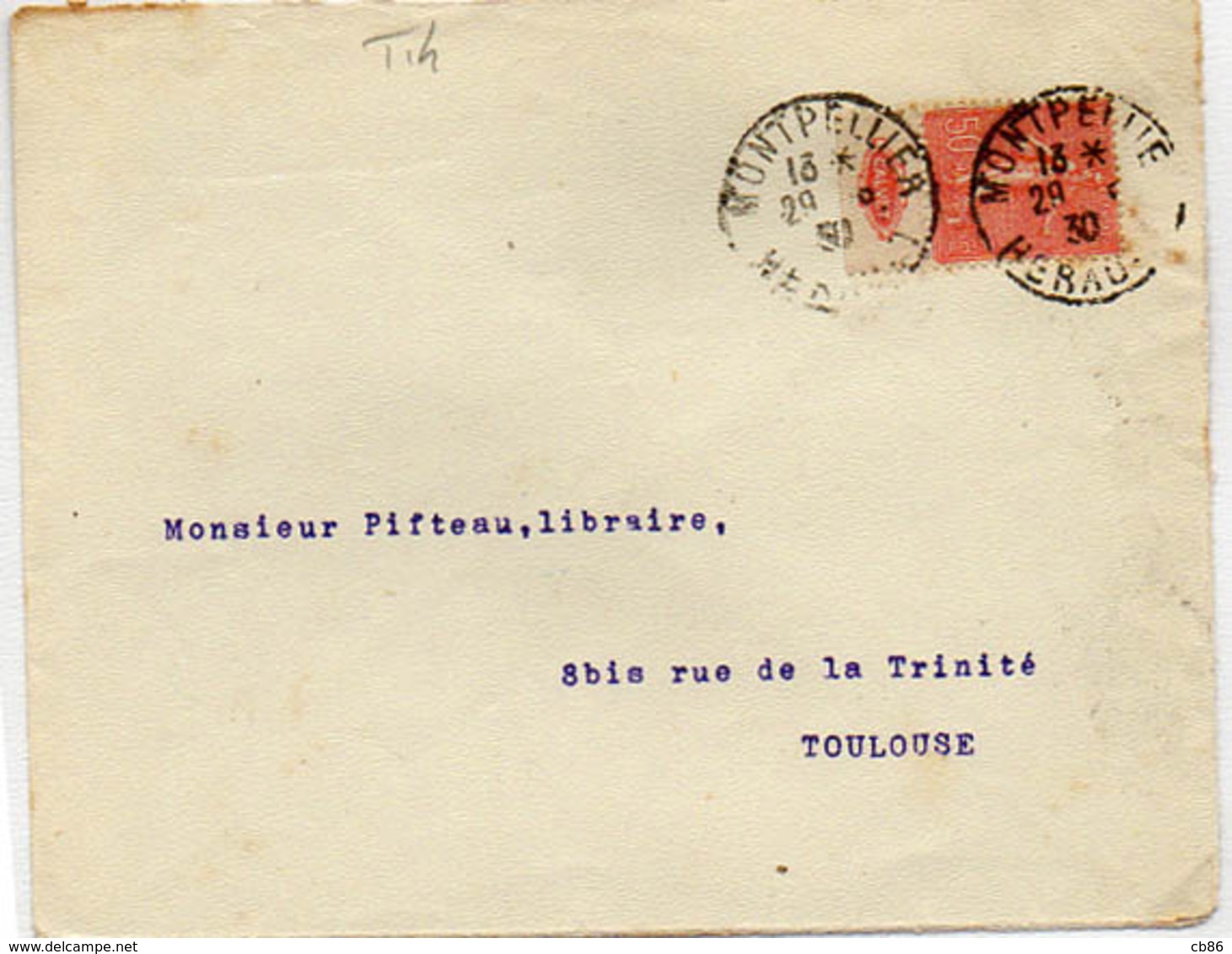 50C SEMEUSE LIGNEE ROUGE Type IV Bande Pub CALVET, Cachet Type A4 Montpellier - Other & Unclassified