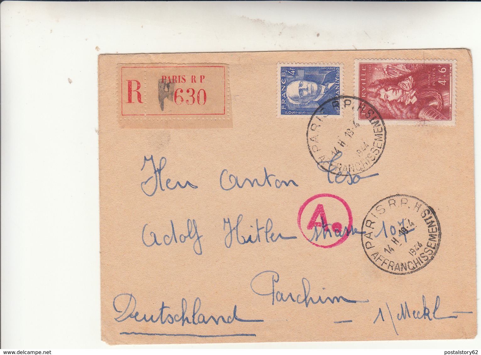 Paris To Parchim. Cover Registred 1944 - Storia Postale