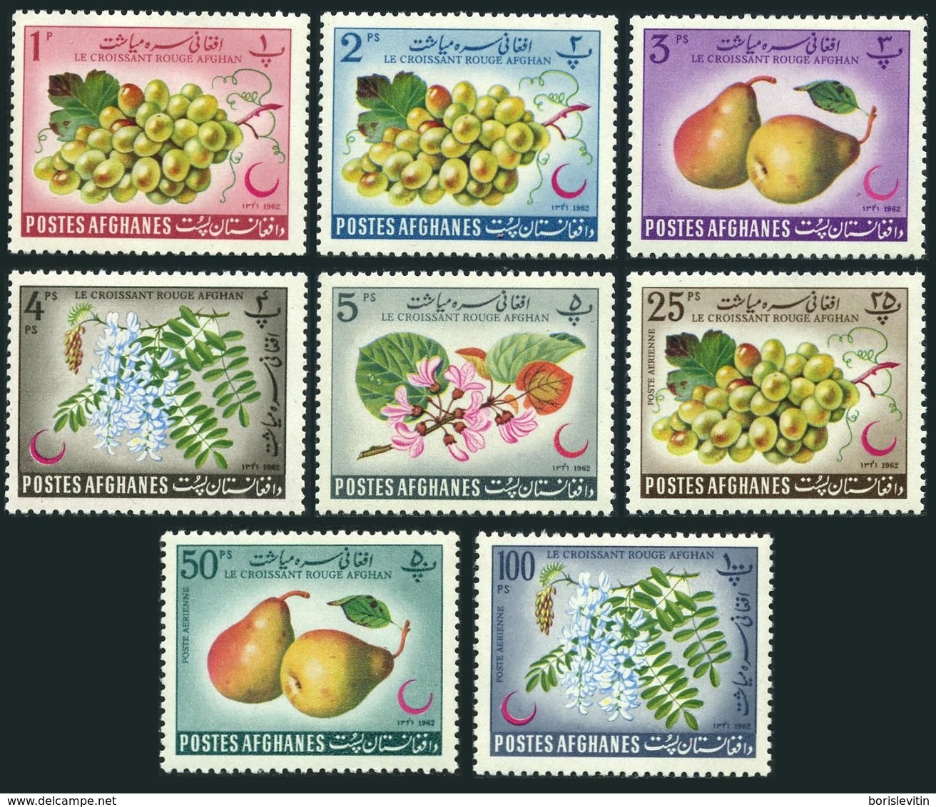 Afghanistan 613-617,C26-C28,MNH.Michel 685-692. Red Crescent 1962.Fruits:Grapes, - Afghanistan