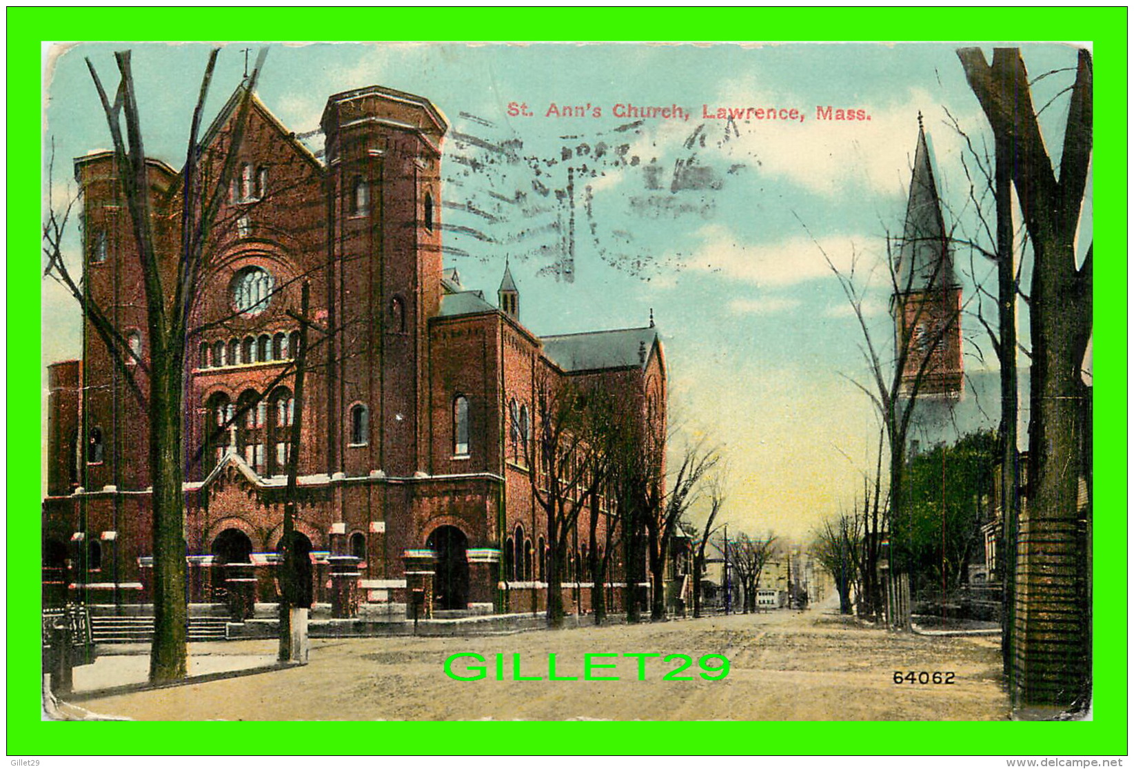 LAWRENCE, MA - ST ANN'S CHURCH - TRAVEL IN 1911 - 3/4 BACK - - Lawrence