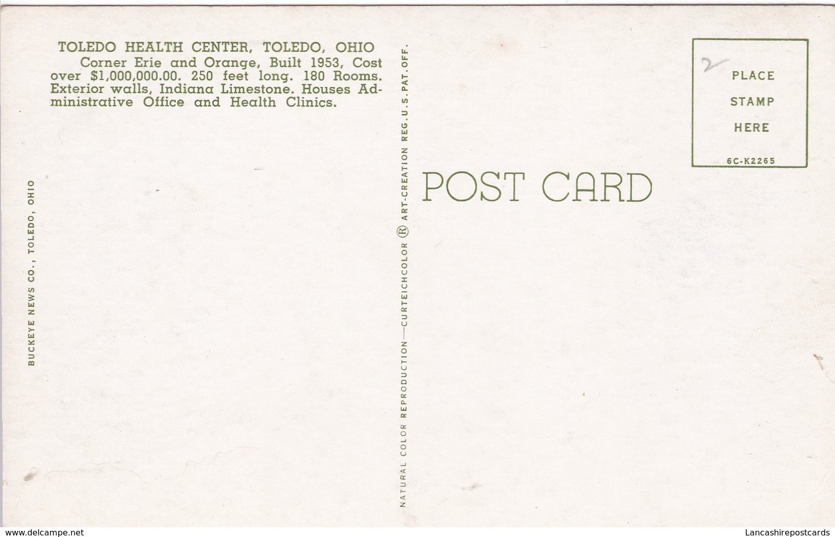 Postcard Toledo Health Centre Ohio My Ref  B12552 - Toledo