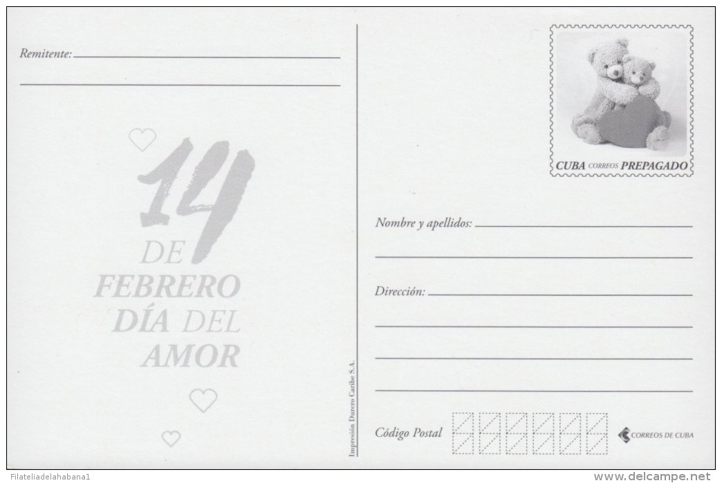 2018-EP-12 CUBA 2018. POSTAL STATIONERY. N1.LOVE SAN VALENTIN DAY MNH. 14 DE FEBRERO POSTCARD. - Brieven En Documenten