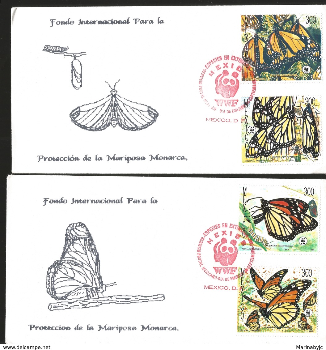 J) 1988 MEXICO, INTERNATIONAL FUND FOR THE PROTECTION OF THE MONARCA BUTTERFLY, SPECIES IN DANGER OF EXTINCTION, PANDA, - Mexico