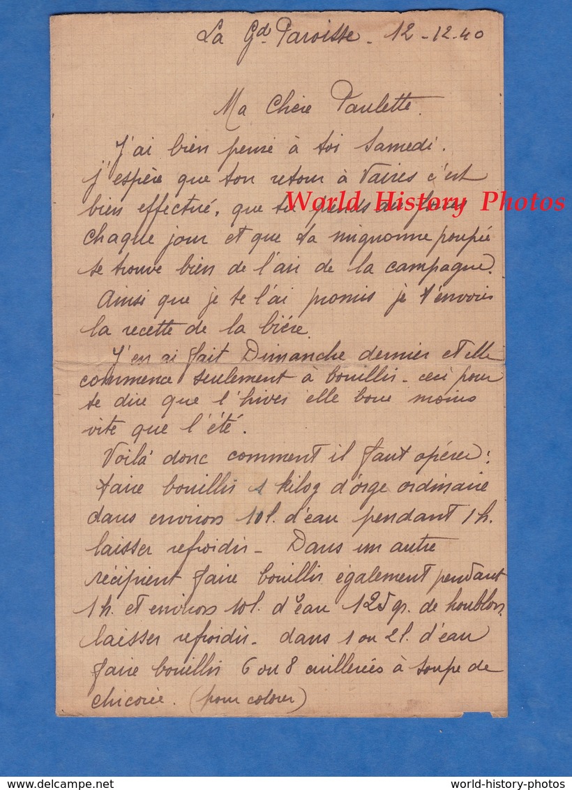 Lettre Ancienne - LA GRANDE PAROISSE ( Seine Et Marne ) - Occupation - 12 Décembre 1940 - Courrier Signé L. Vilaine WW2 - Manuscripts