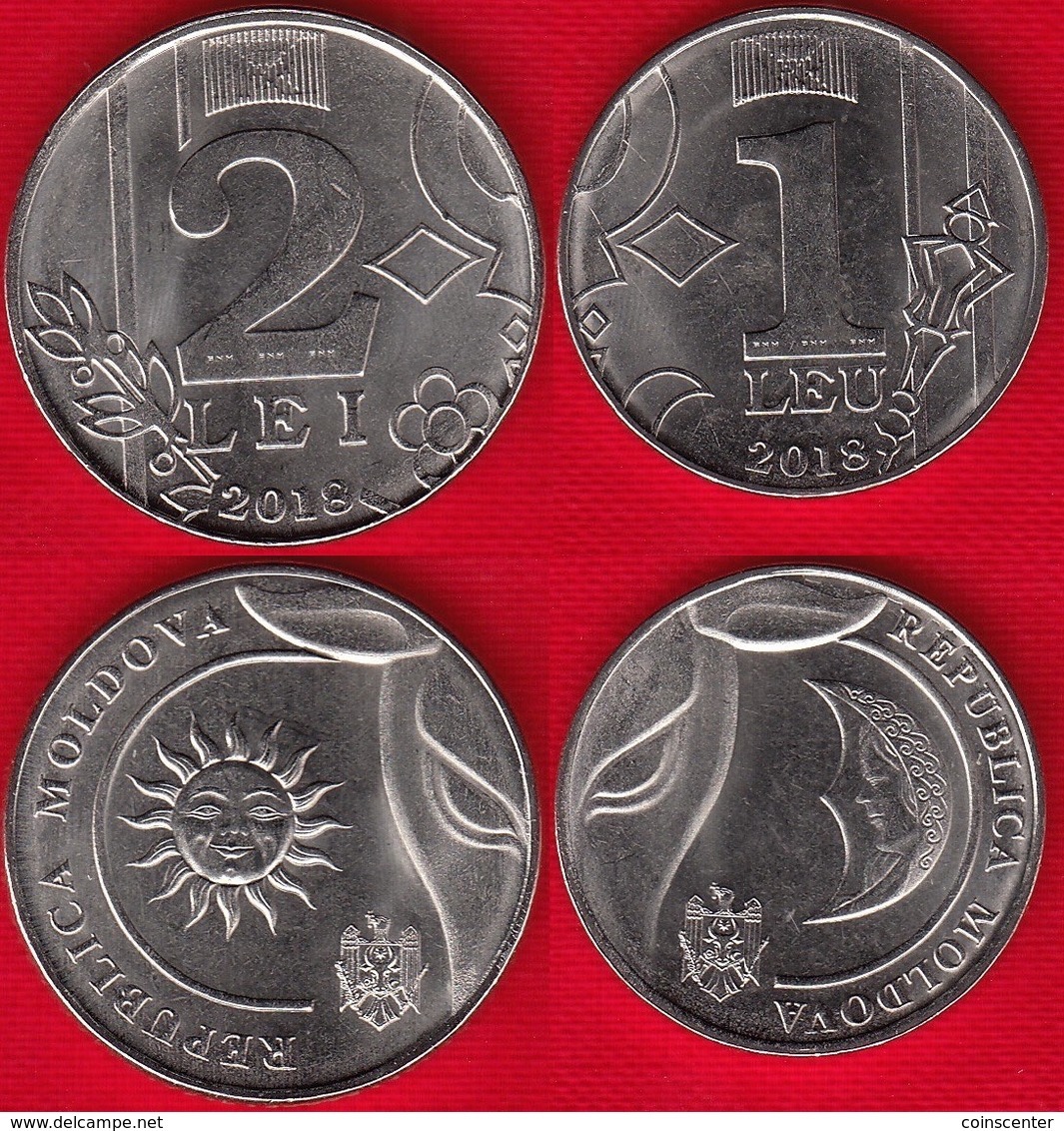 Moldova Set Of 2 Coins: 1 - 2 Lei 2018 UNC - Moldavië