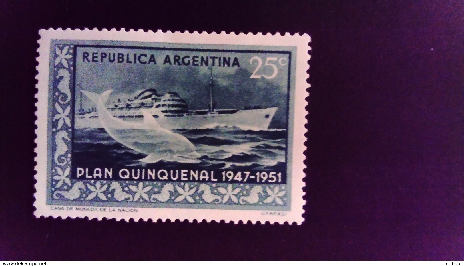 Argentine Argentina 1951 Transatlantique Bateau Animal Baleine Transatlantic Boat Whale Yvert 514 * MH - Unused Stamps