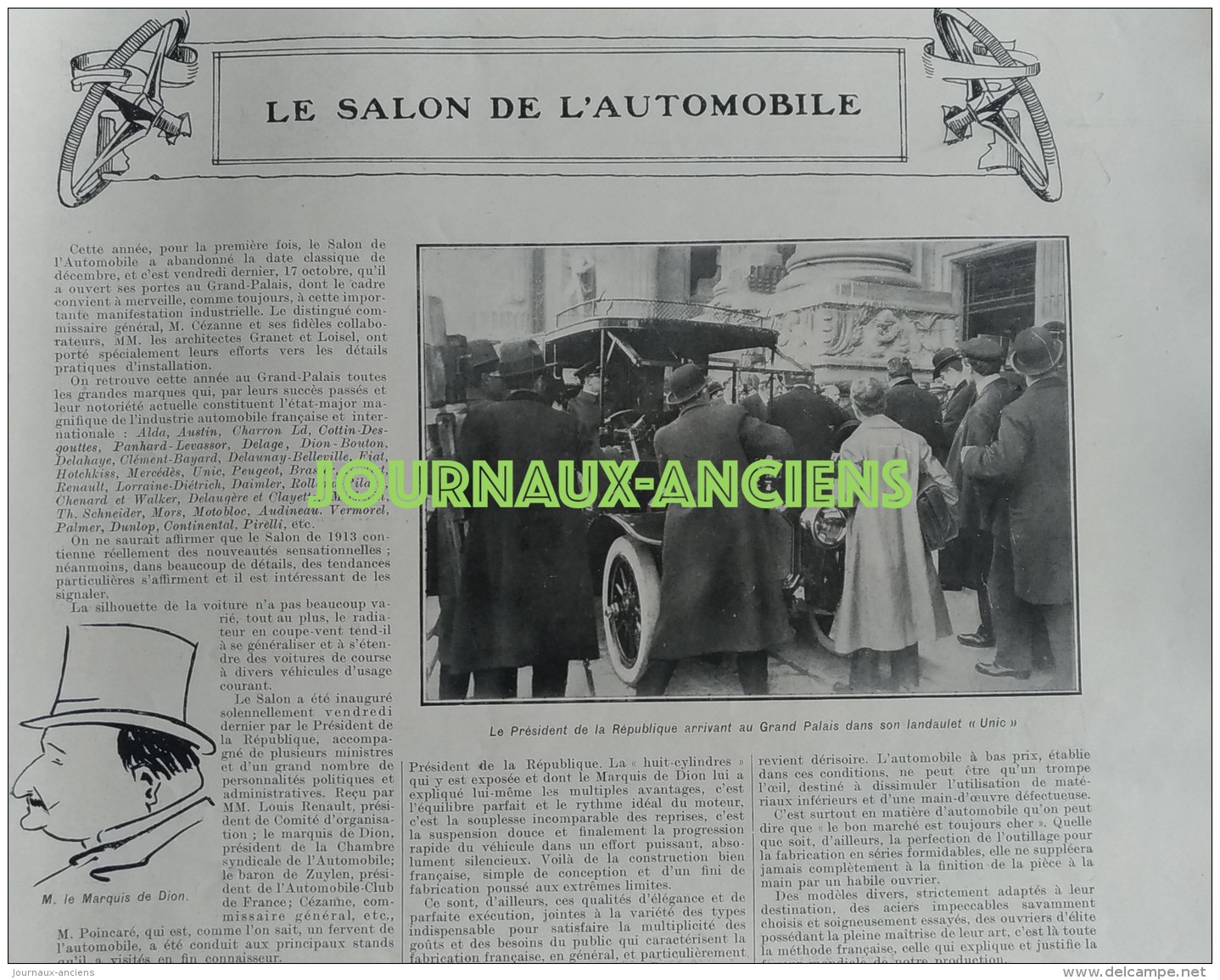 1913 SALON DE L'AUTOMOBILE - MARQUIS DE DION - DELAGE - SIGMA VICTORIEUSE À GAILLON - CHARRON - HISPANO SUIZA - AUSTIN - 1900 - 1949