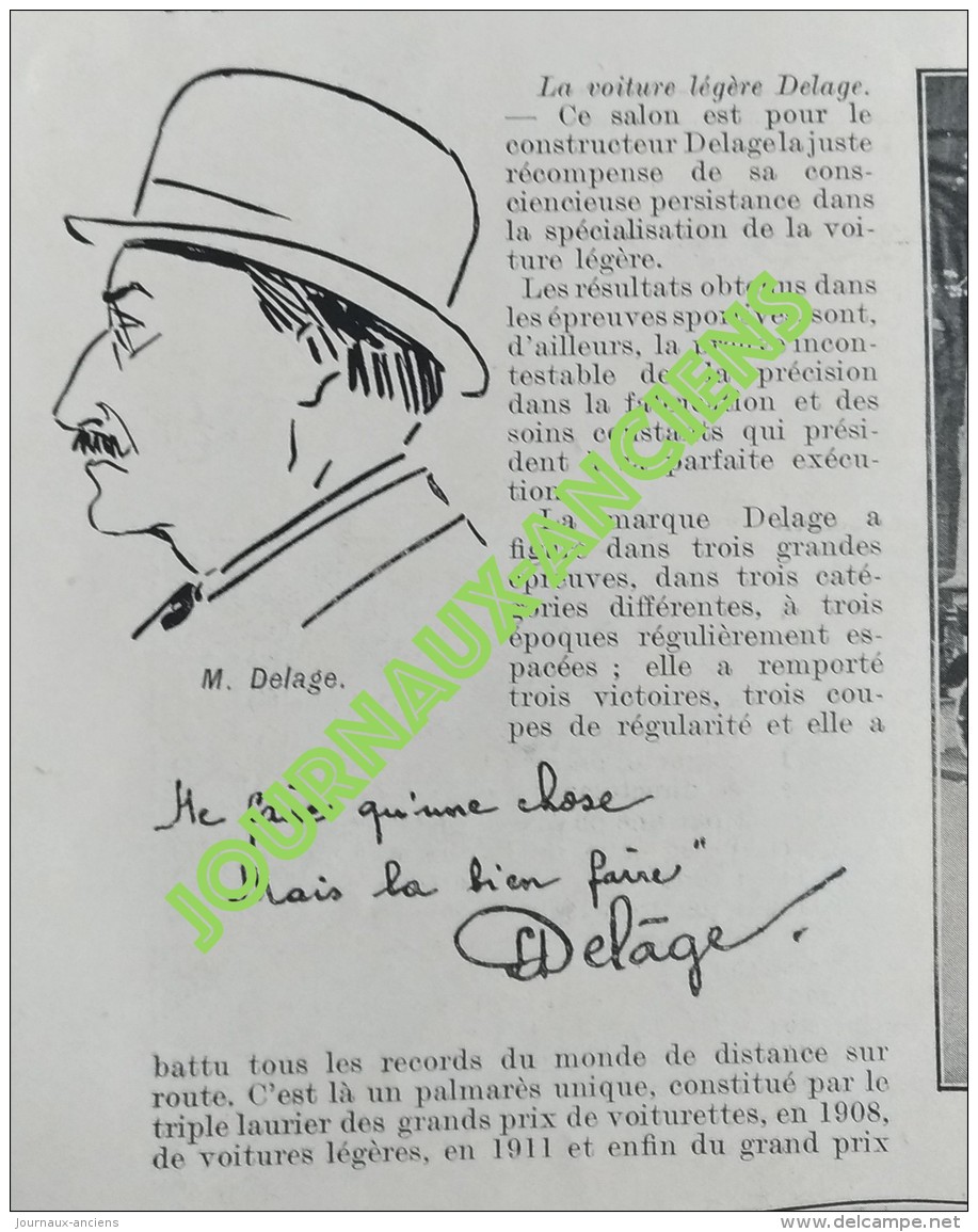 1913 SALON DE L'AUTOMOBILE - MARQUIS DE DION - DELAGE - SIGMA VICTORIEUSE À GAILLON - CHARRON - HISPANO SUIZA - AUSTIN - 1900 - 1949