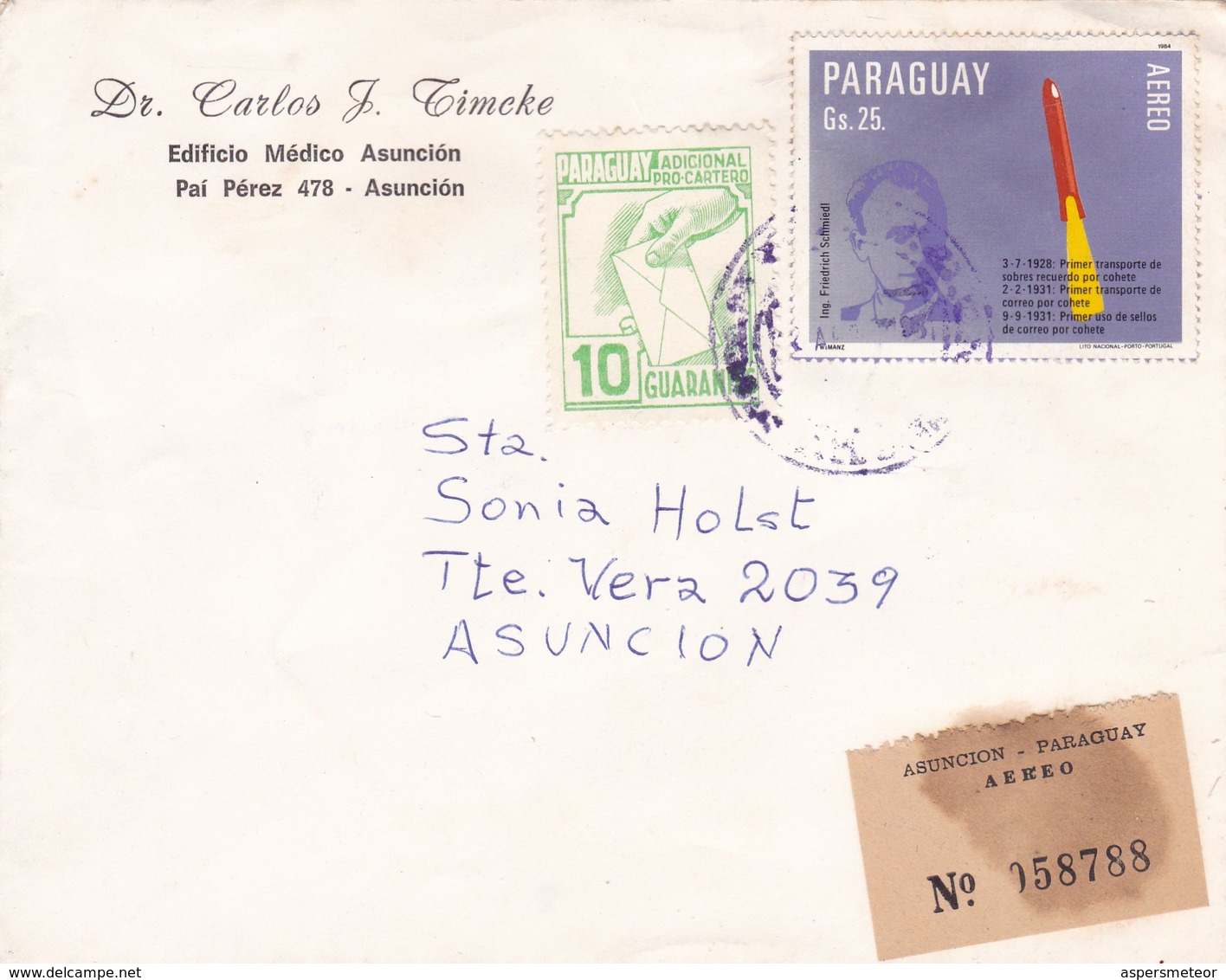 ENVELOPE CIRCULEE CIRCA 1980s PARAGUAY RECOMMANDE AUTRES MARQUES - BLEUP - Paraguay