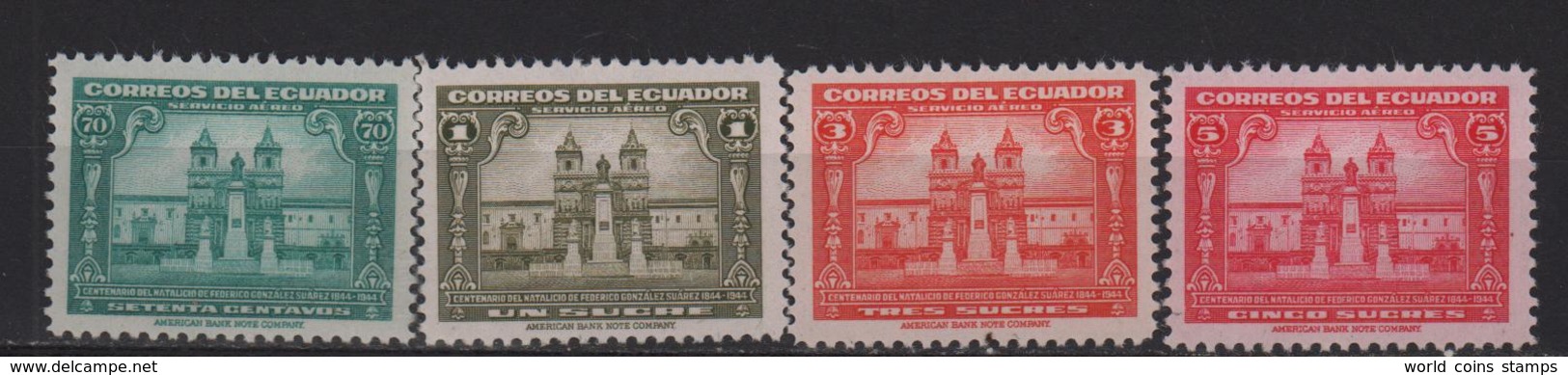 ECUADOR 1944 SET CHURCH OF SAN FRANCISCO QUITO AIRMAIL SC# C119-C123 - Ecuador