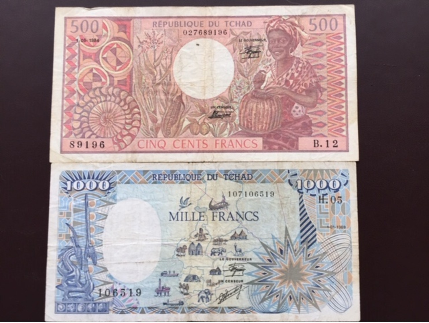 CHAD P6-10  500-1000 FRANCS 1984.1985 VF- - Tchad