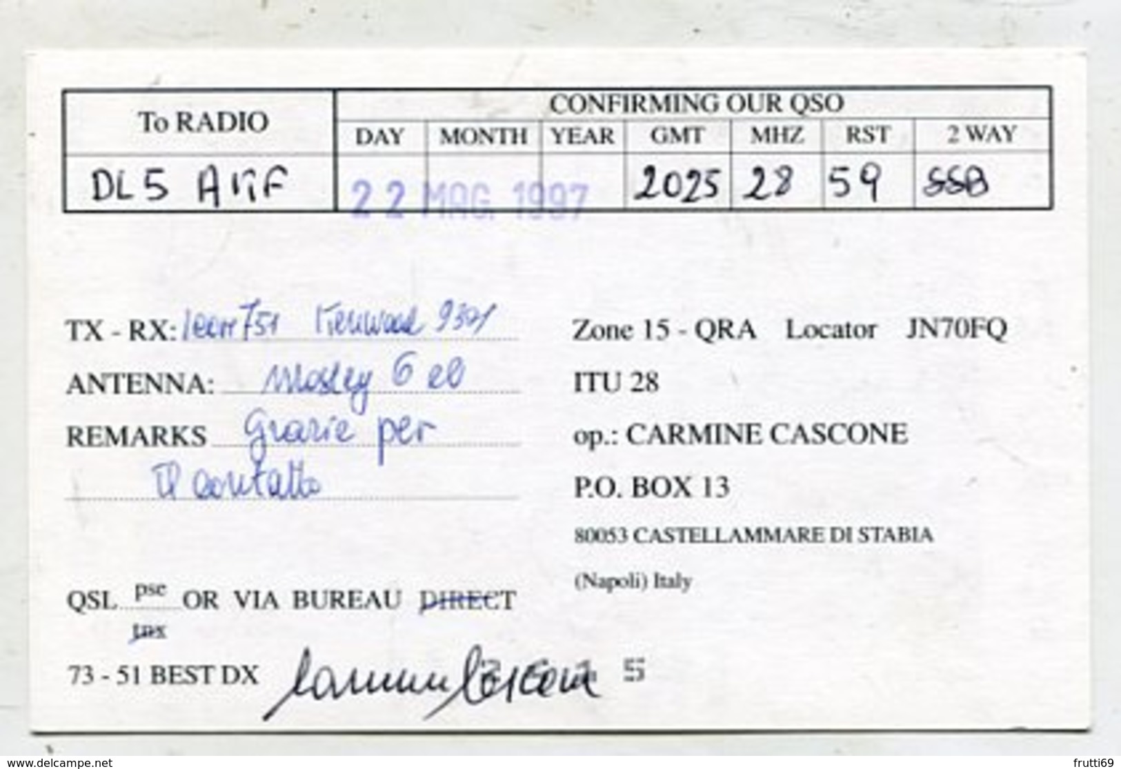 QSL Cards - AK 332481 Italy - Castellamare Di Stabia - Radio Amateur