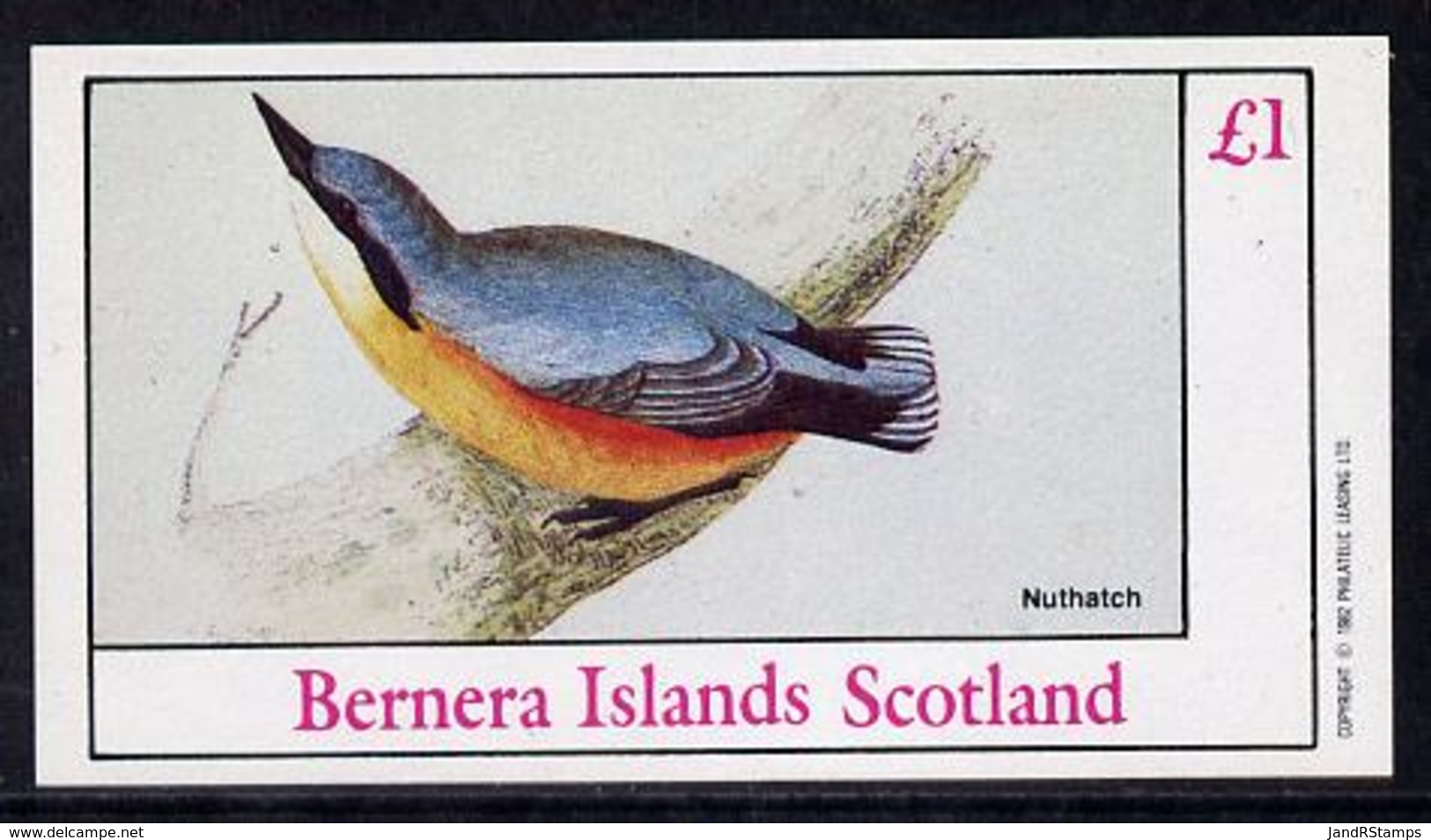 Bernera 1982 Birds #13 (Nuthatch) Imperf Souvenir Sheet (�1 Value) Unmounted Mint - Emissions Locales