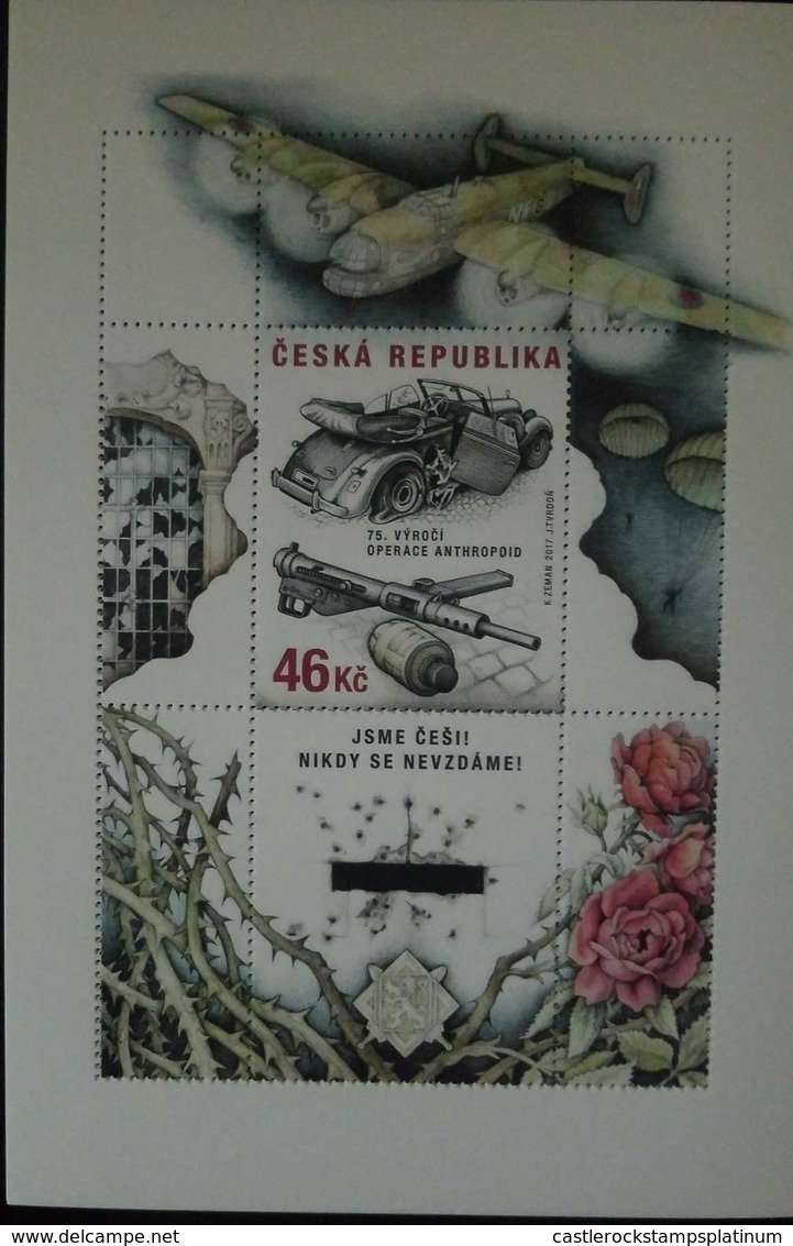 L) 2017 CZECH REPUBLIC, THE ANNIVERSARY OF OPERATION ANTHROPOID, AIRPLANE, PARACHUTE, CARS, FLOWER, MNH - Unused Stamps