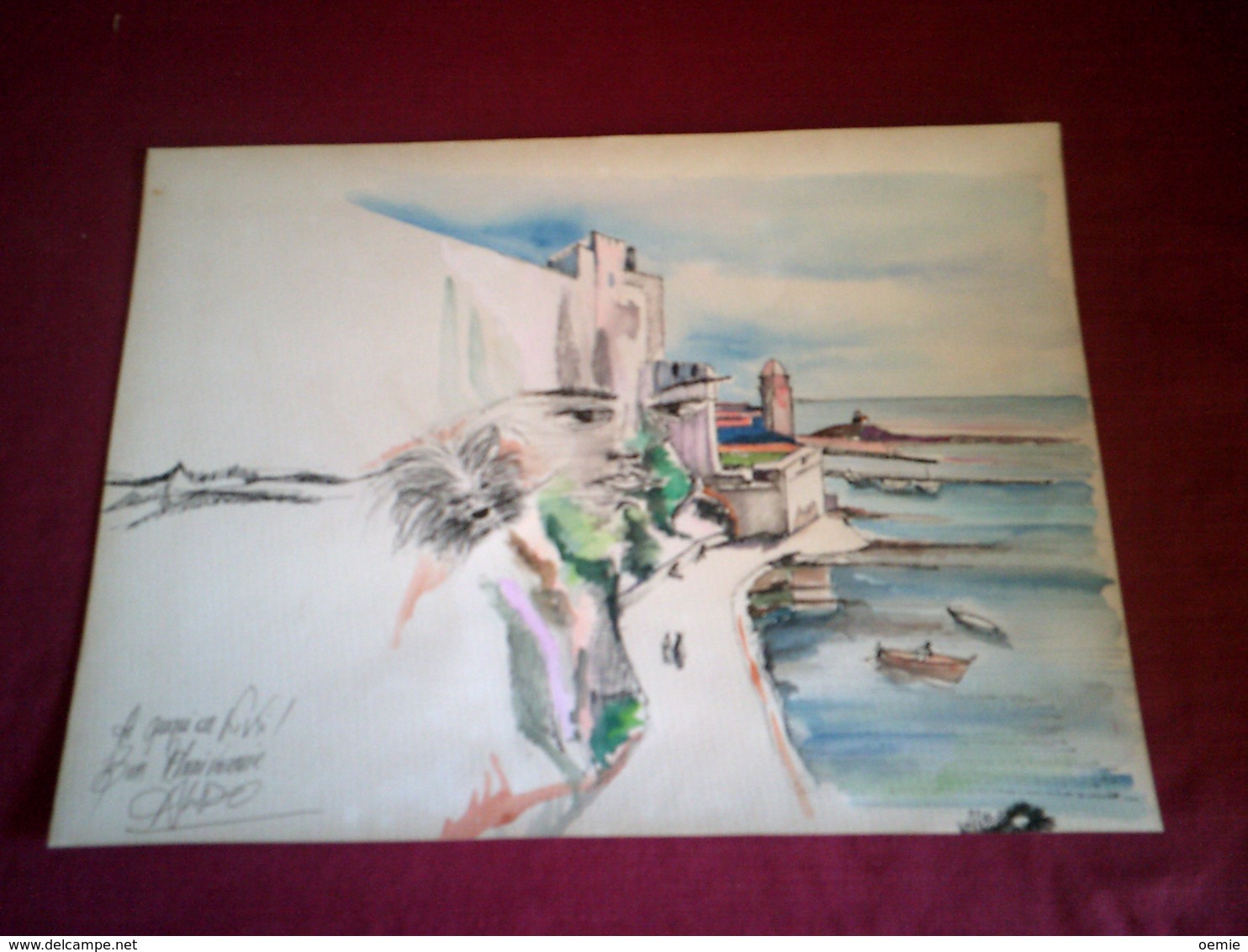 ALDO   ARTISTE  PEINTRE  A  PERPIGNAN  ° DESSIN DE COLLIOURE   40 X30 - Drawings