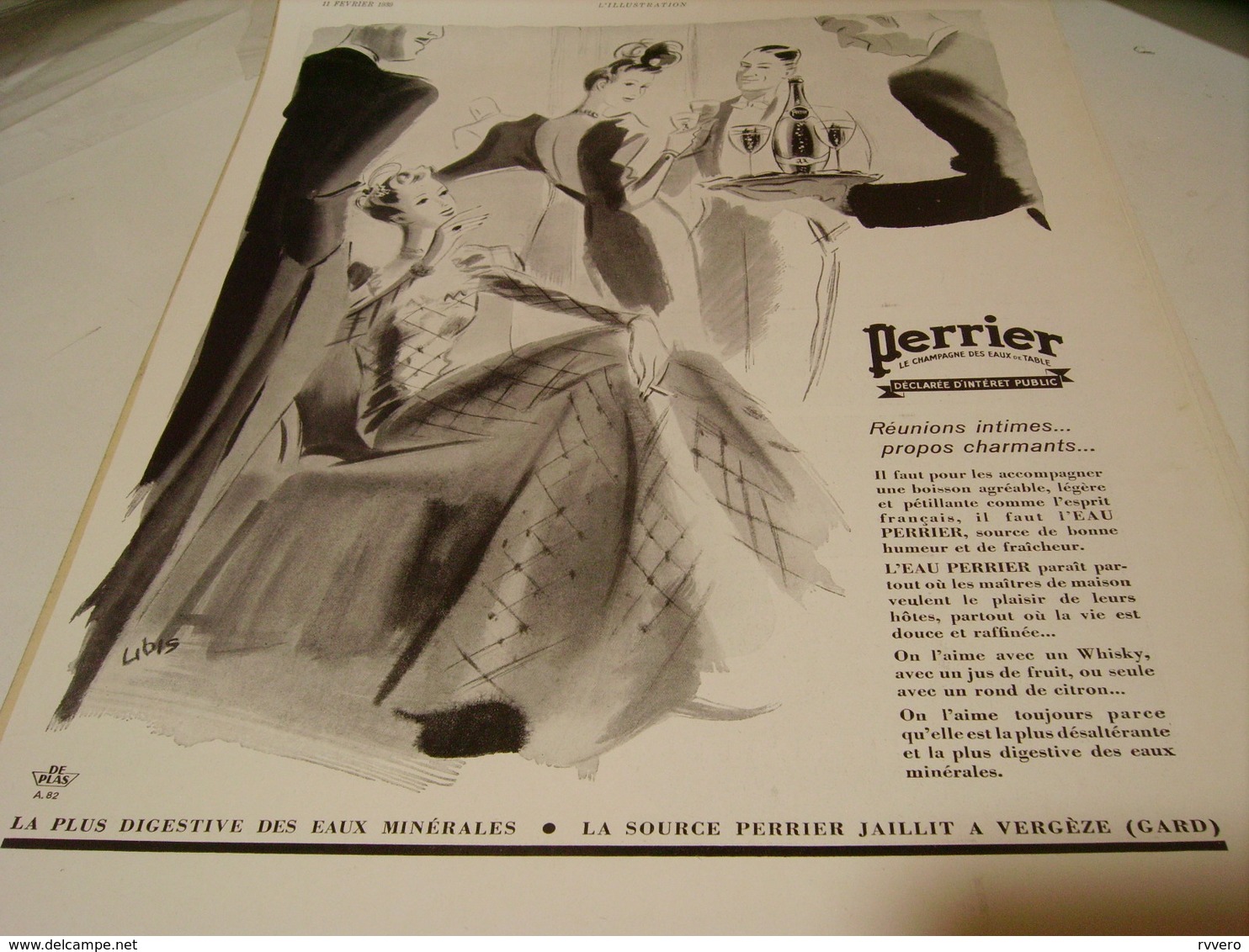 ANCIENNE PUBLICITE REUNION INTIME SOURCE PERRIER LA SOIF  1939 - Perrier