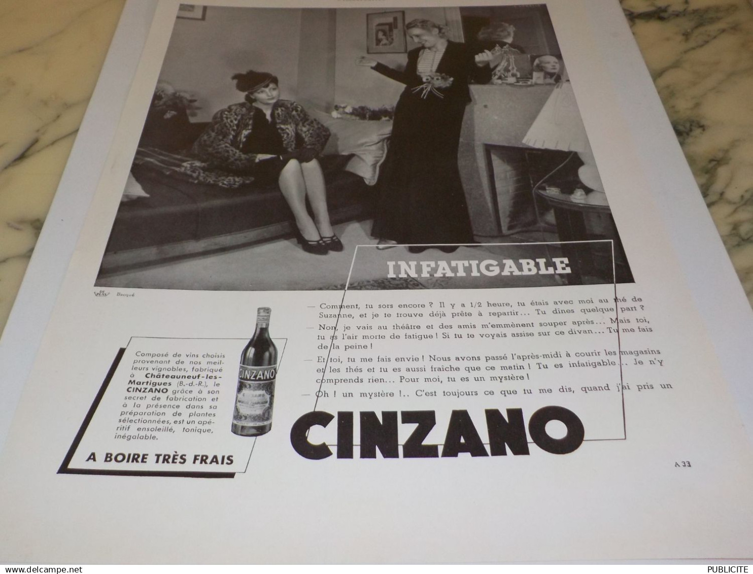 ANCIENNE PUBLICITE CINZANO INFATIGABLE 1939 - Affiches