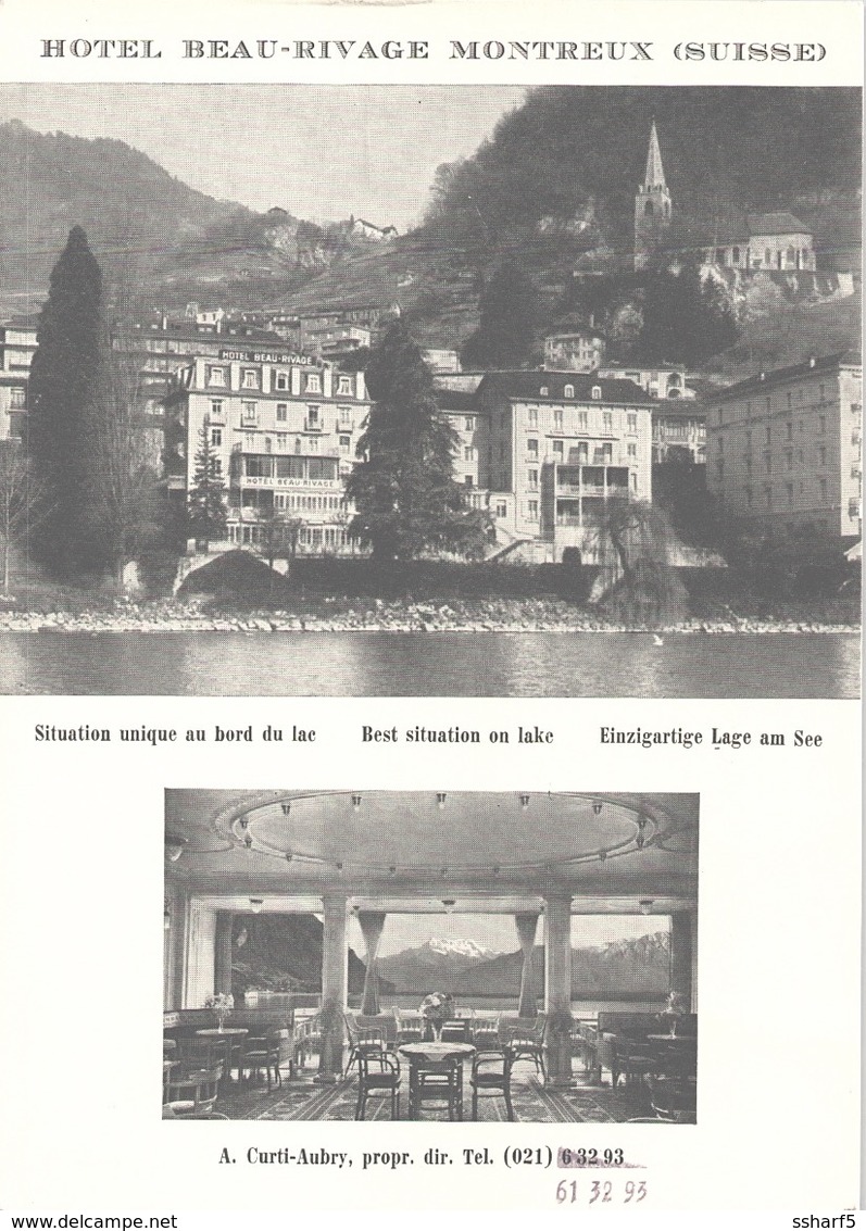 Montreux -HOTEL BEAU-RIVAGE Carte Publicitaire Photo Env. 1965 - Montreux