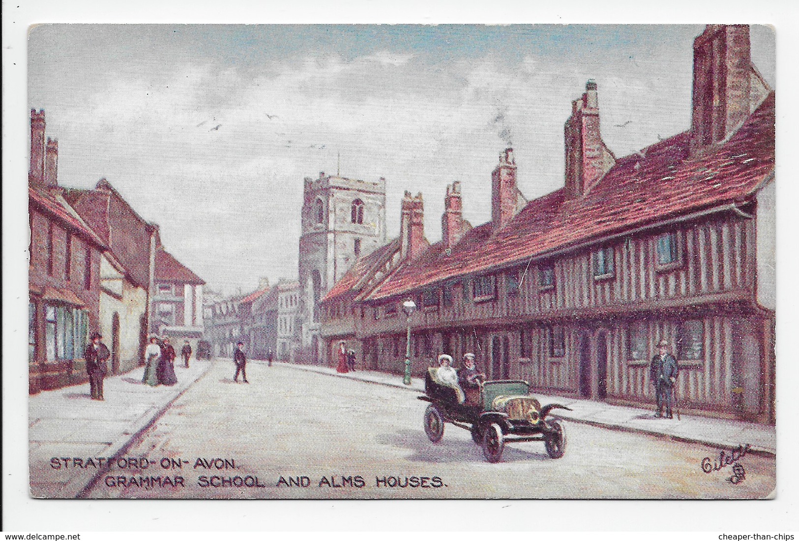 Stratford,-on-Avon. Grammar School And Alms Houses - Tuck Oilette 7526 - Stratford Upon Avon