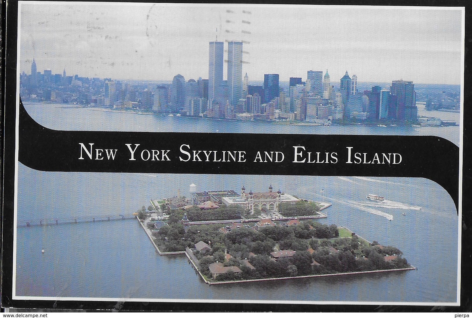 U.S.A. - NEW YORK SKYLINE - ELLIS ISLAND - VEDUTA AEREA - VIAGGIATA 1994 FRANCOBOLLO ASPORTATO - Ellis Island