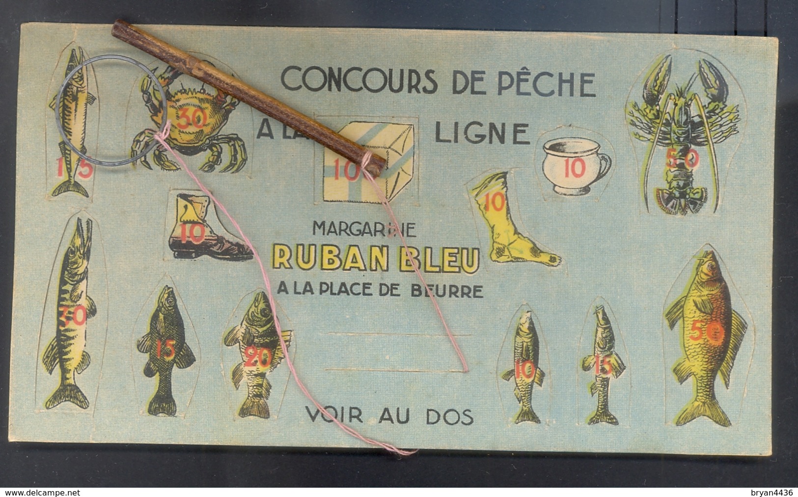 MARGARINE RUBAN BLEU - CARTONNAGE PUBLICITAIRE à SYSTEME - CONCOURS PÊCHE à La LIGNE SILHOUETTES RELEVABL - (10 X 18 Cm) - Autres & Non Classés