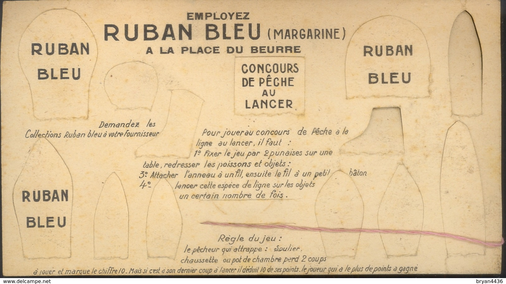 MARGARINE RUBAN BLEU - CARTONNAGE PUBLICITAIRE à SYSTEME - CONCOURS PÊCHE à La LIGNE SILHOUETTES RELEVABL - (10 X 18 Cm) - Autres & Non Classés