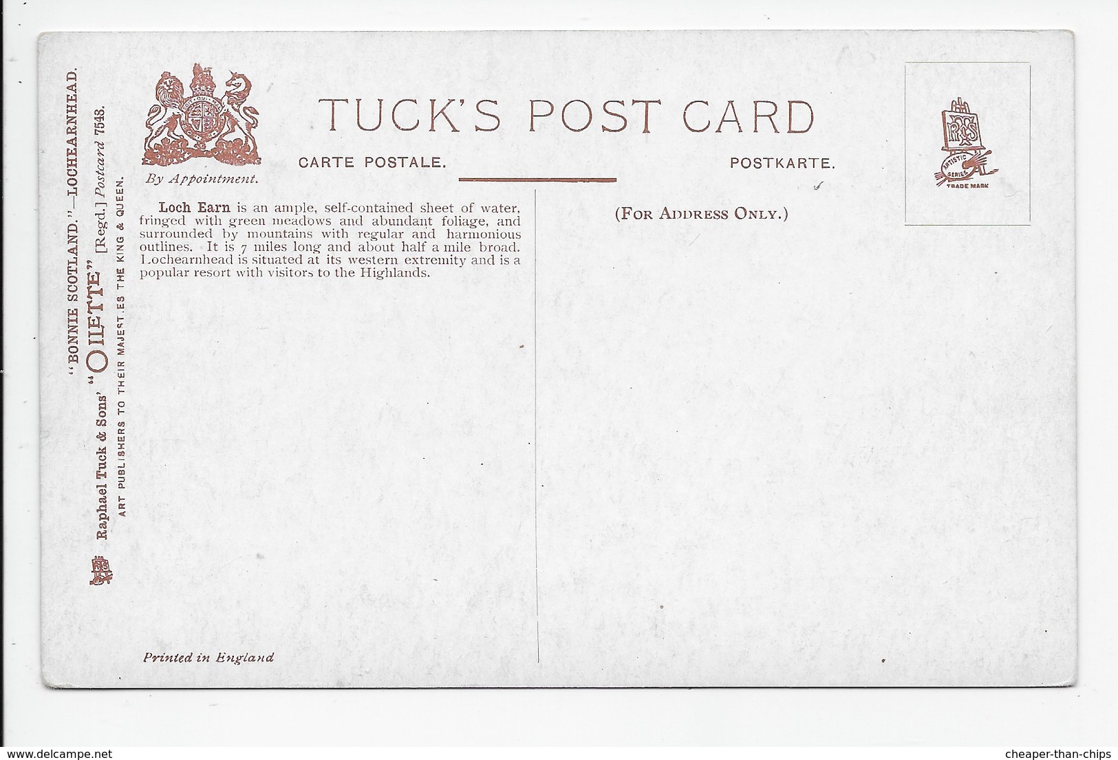 Loch Earn - Lochearnhead - Tuck Oilette 7548 - Perthshire