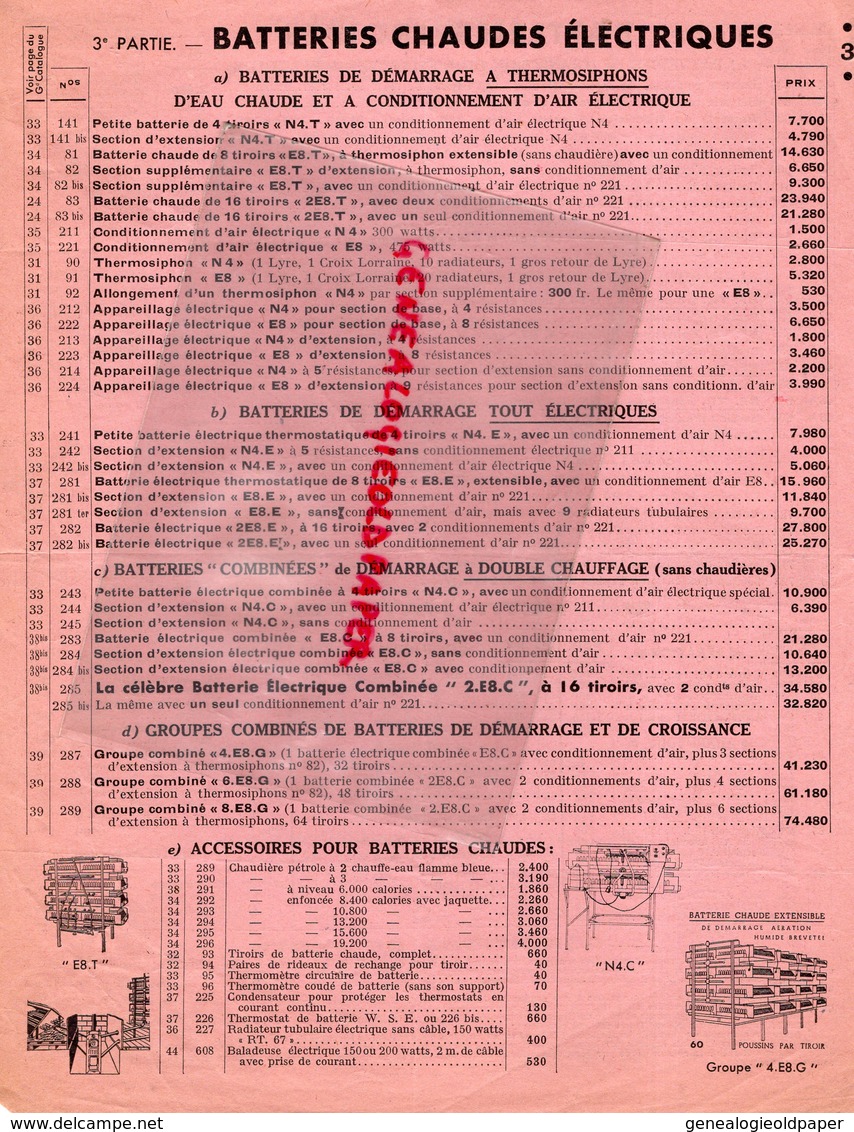 37- METTRAY- RARE TARIF GENERAL BEKOTO-MAI 1941- COUVEUSES MAMMOTHS ELECTRIQUES- POULES CANES- - Petits Métiers