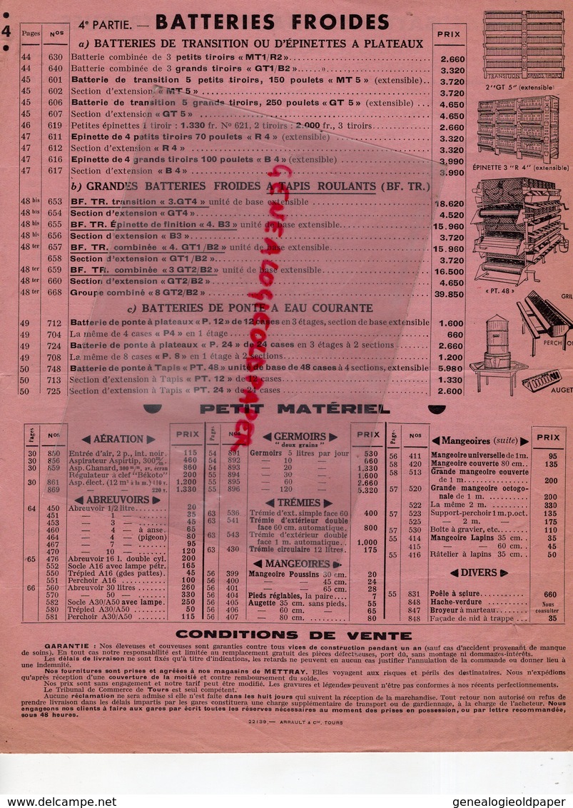 37- METTRAY- RARE TARIF GENERAL BEKOTO-MAI 1941- COUVEUSES MAMMOTHS ELECTRIQUES- POULES CANES- - Petits Métiers