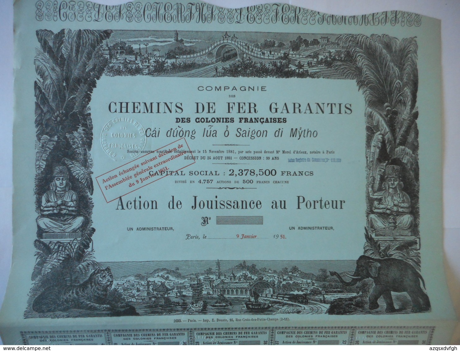 Chemins De Fer Des COLONIES FRANCAISES De SAIGON à MYTHO SUPERBE DEKO Et RARE - Ferrovie & Tranvie