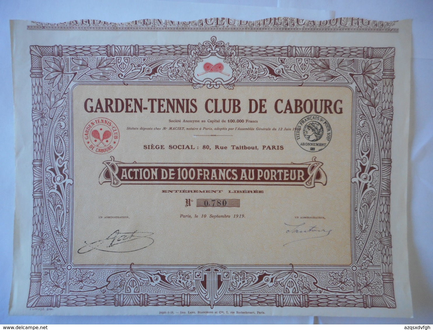 GARDEN TENNIS CLUB De CABOURG                         1919 - G - I