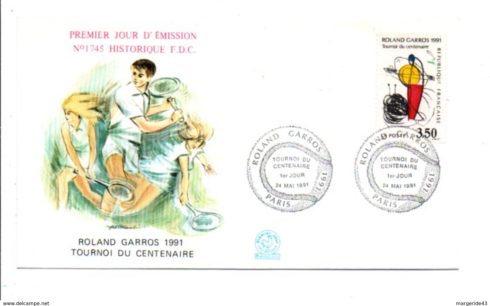 1991 FDC TENNIS TOURNOI DU CENTENAIRE A ROLAND GARROS - 1990-1999