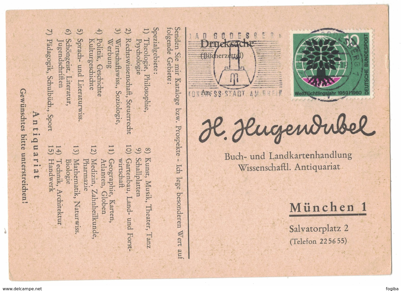 AI75    BRD 1960 - Drucksache Bücherzettel Von Bad Godesberg Nach München Mi.326 - Storia Postale