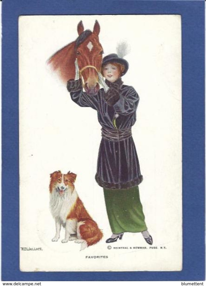 CPA Cheval Chevaux Femme Girl Women Illustrateur Circulé Chien Dog Colley - Paarden