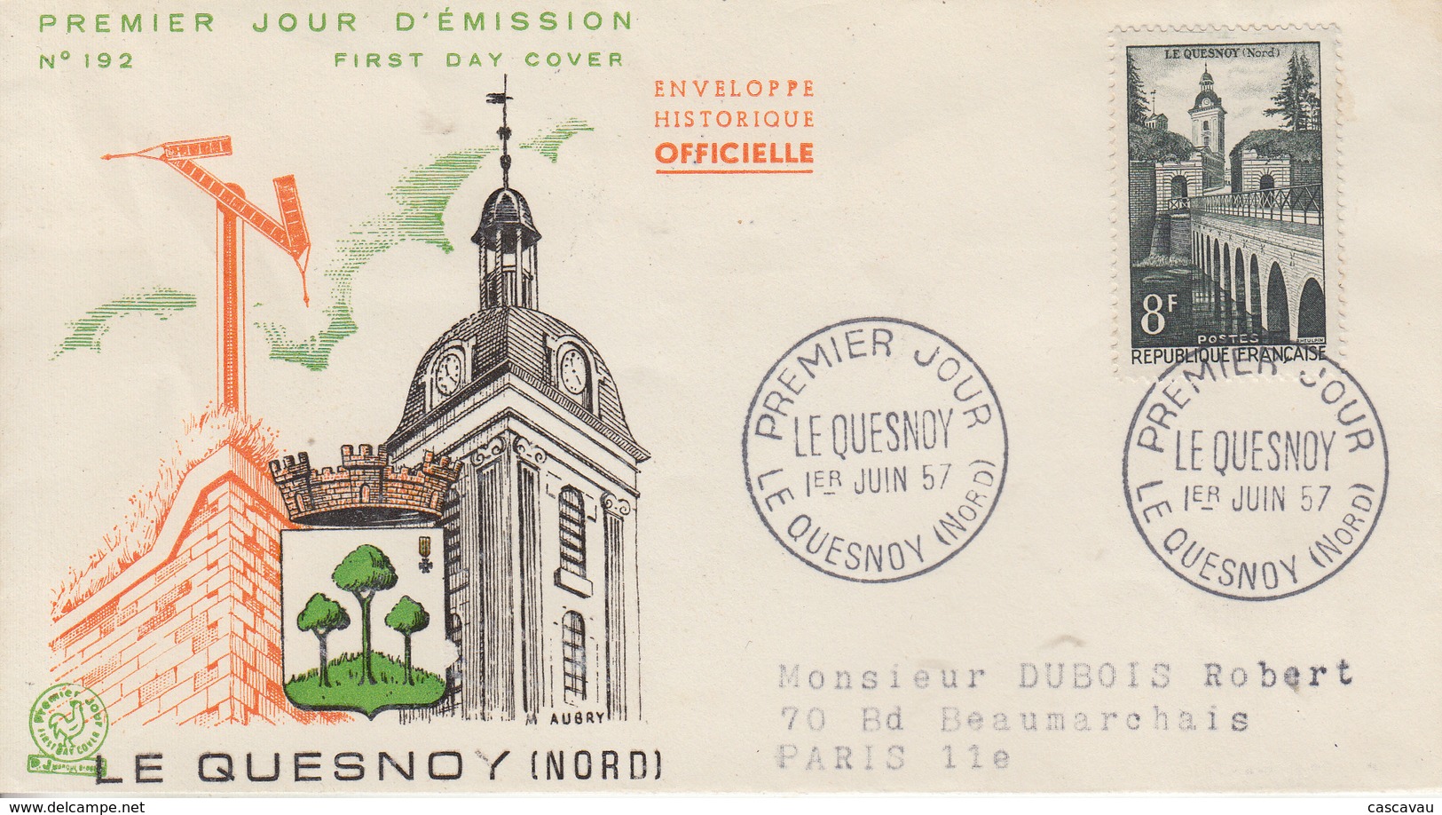 Enveloppe  FDC   1er  Jour    FRANCE   LE  QUESNOY  8F   1957 - 1950-1959