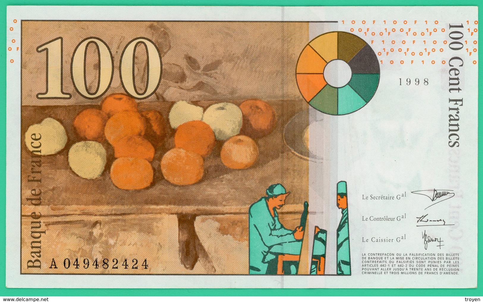 100 Francs - France -  Sézanne - 1998 - N° A049482424  -  Spl  - - 100 F 1997-1998 ''Cézanne''