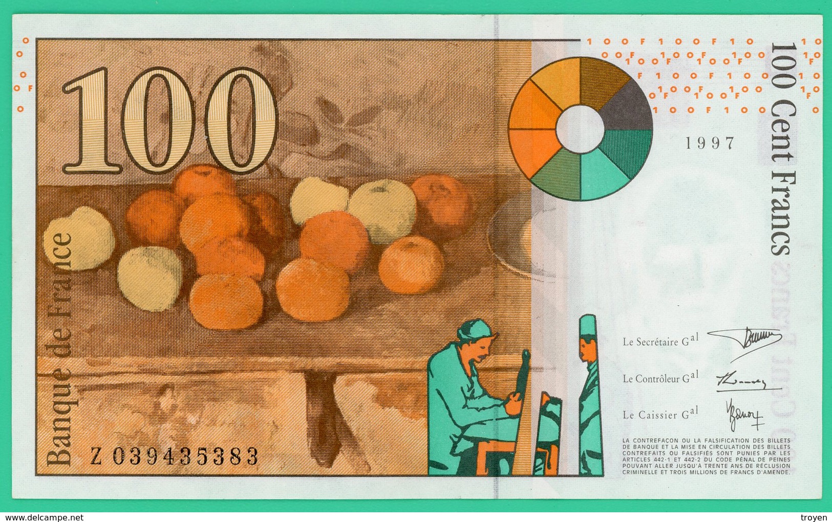 100 Francs - France -  Sézanne - 1997 - N° Z039435383 -  Neuf  - - 100 F 1997-1998 ''Cézanne''