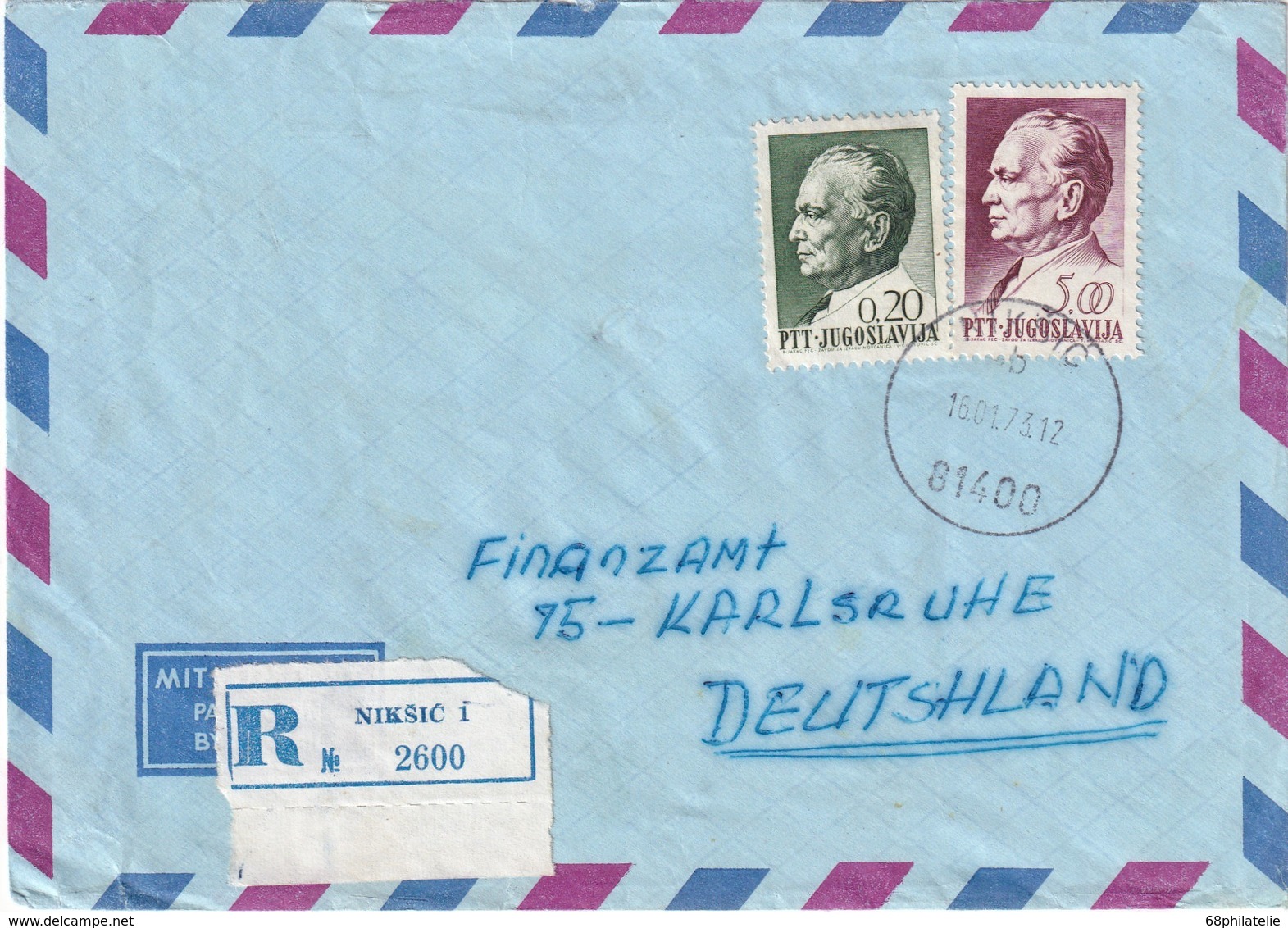 YOUGOSLAVIE 1973 LETTRE RECOMMANDEE DE NIKSIC - Briefe U. Dokumente