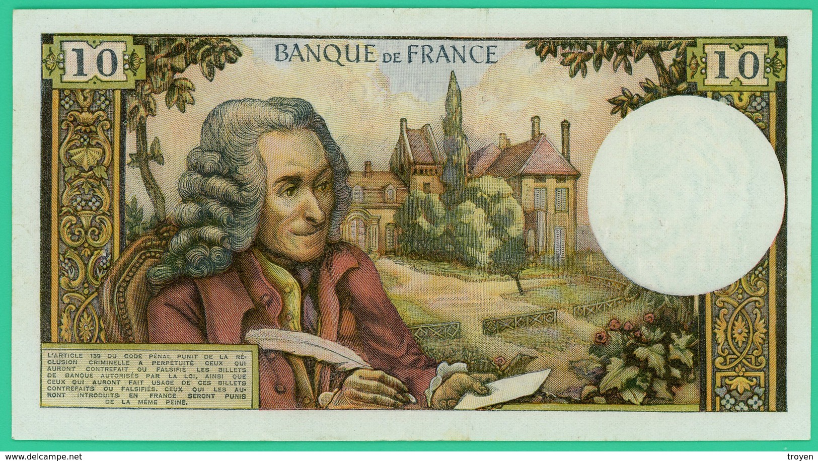 10 Francs - France -  Voltaire - N° T.494 40989 / N.8-5-1969.N. - TTB+ - - 10 F 1963-1973 ''Voltaire''