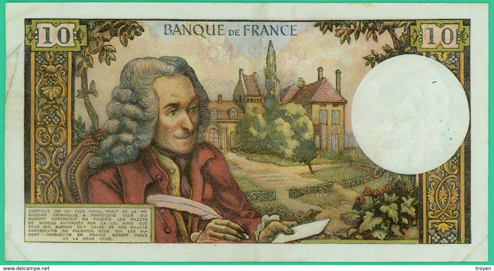 10 Francs - France -  Voltaire - N° F.423 61906 / B.5-9-1968.B.. - TTB - - 10 F 1963-1973 ''Voltaire''