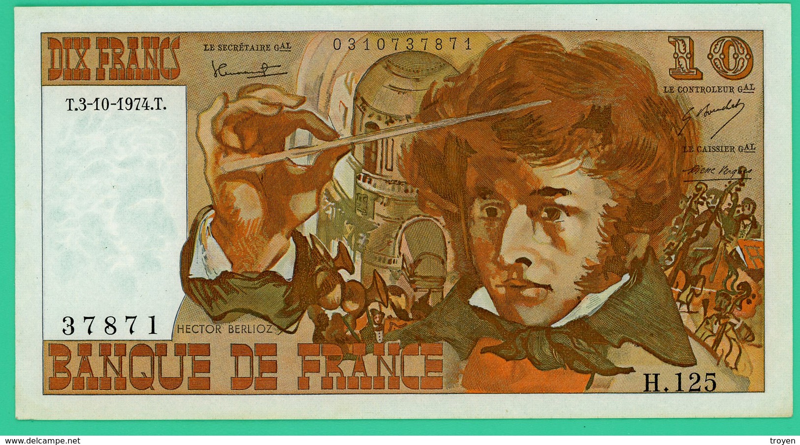 10 Francs - France -  Berlioz - N° H.125 37871 / T.3-10-1974.T. - Sup - - 10 F 1972-1978 ''Berlioz''