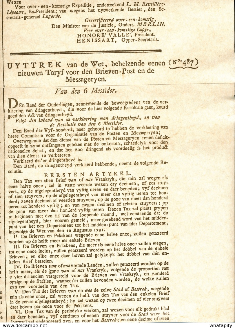 391/27 -  Fac-Simile ( Wefis 1988 ) Document Occup. Franç BRUGES An 5 - Nouveau Tarif Poste Aux Lettres (Bilingue FR/NL) - 1794-1814 (Période Française)