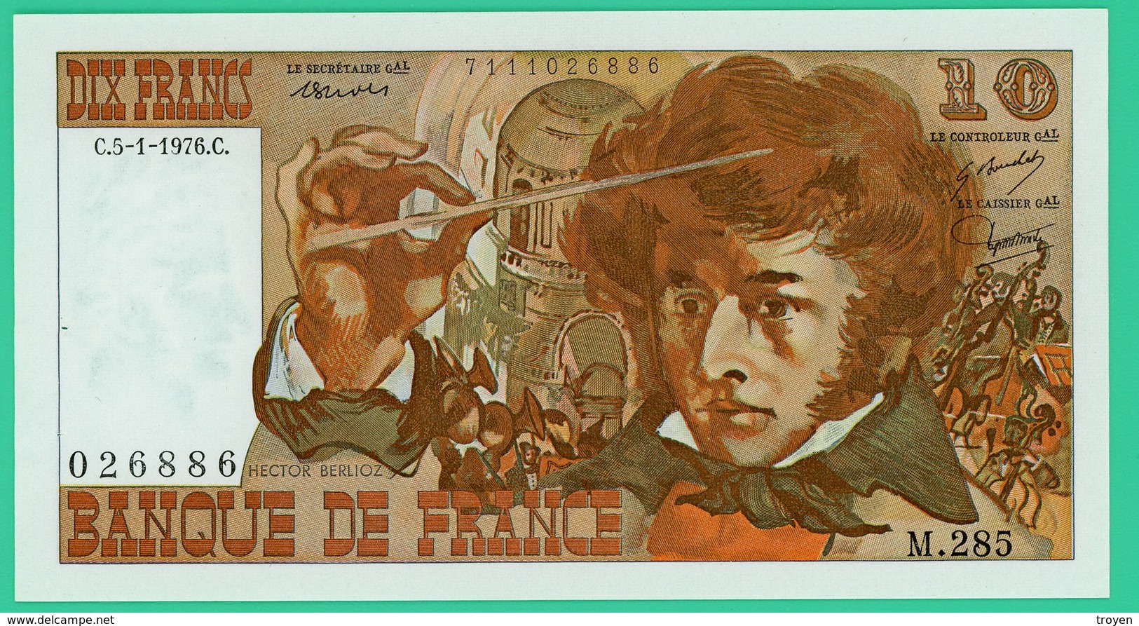 10 Francs - France -  Berlioz - N° M.285 026886 / C.5-1-1976.C.  - Sup - - 10 F 1972-1978 ''Berlioz''