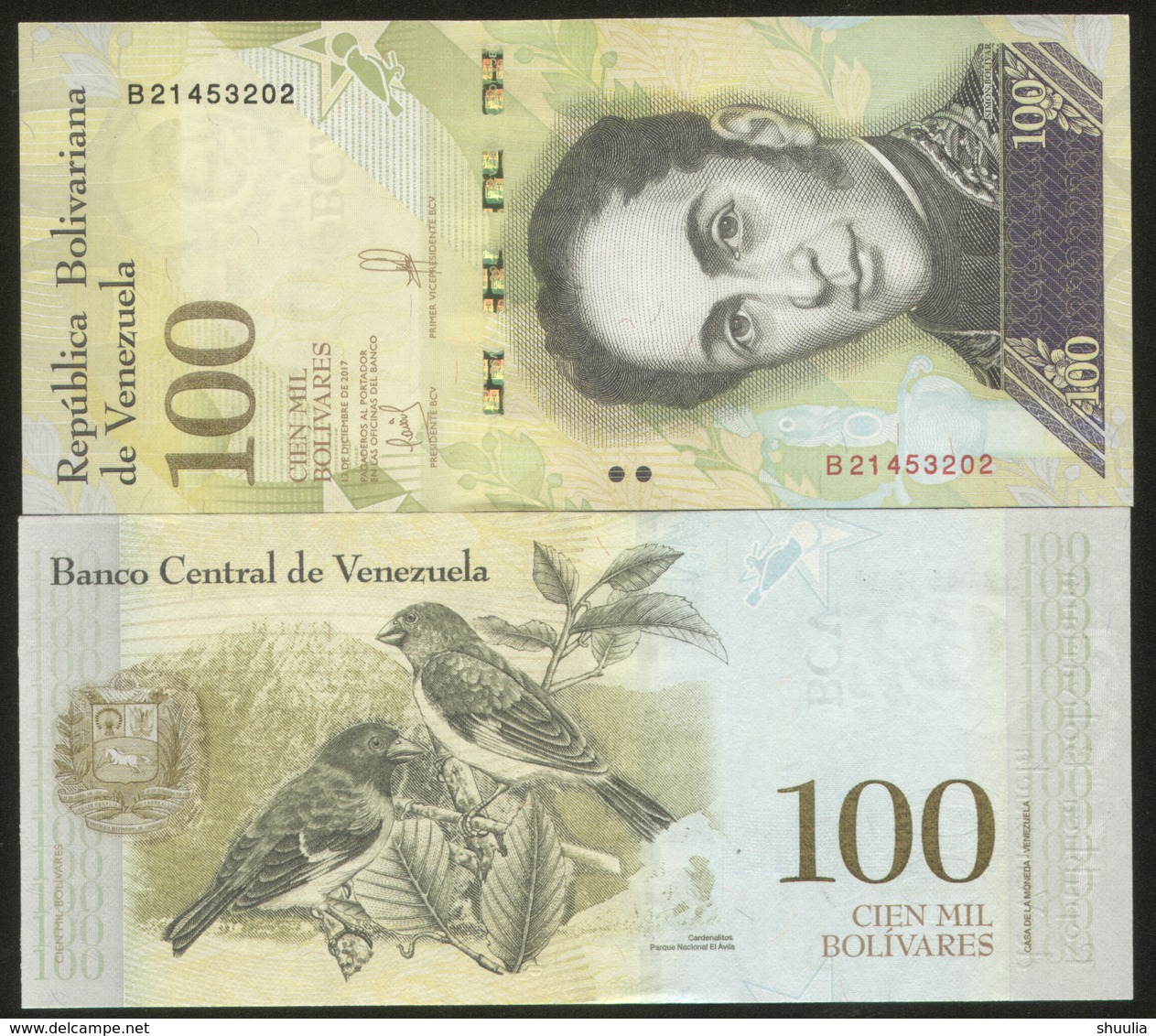 Venezuela 100000 Bolivares 2017 Pick 100 UNC - Venezuela