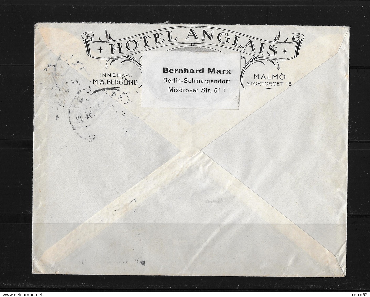 Sweden-1930 40 Ore On Hotel Anglais, Malmo Stationery Letter Cover To Germany - Lettres & Documents