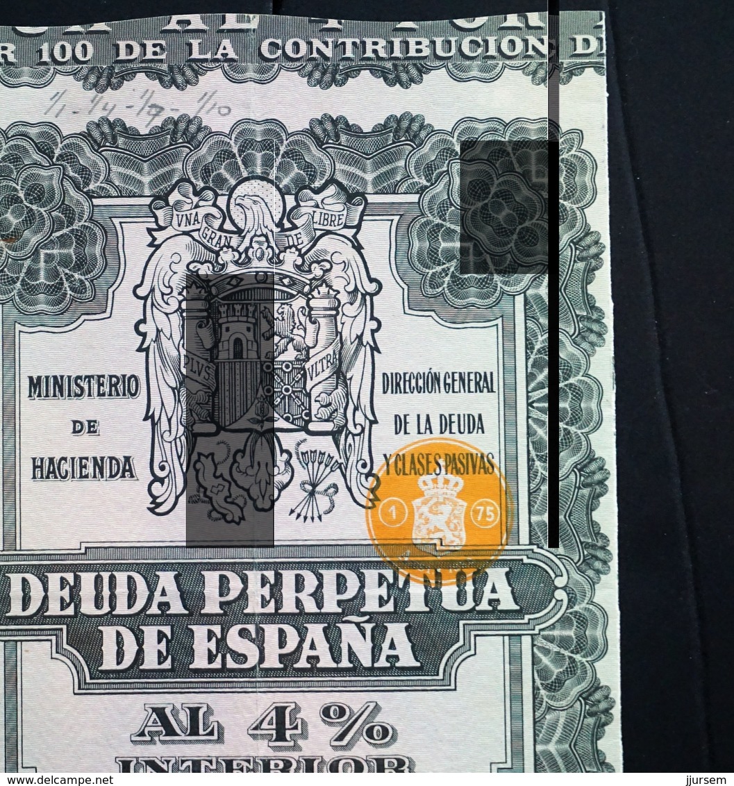 Spain - State Of Spain - 1949 - 4% Bond For 1000 Pesetas -RARE- - Autres & Non Classés