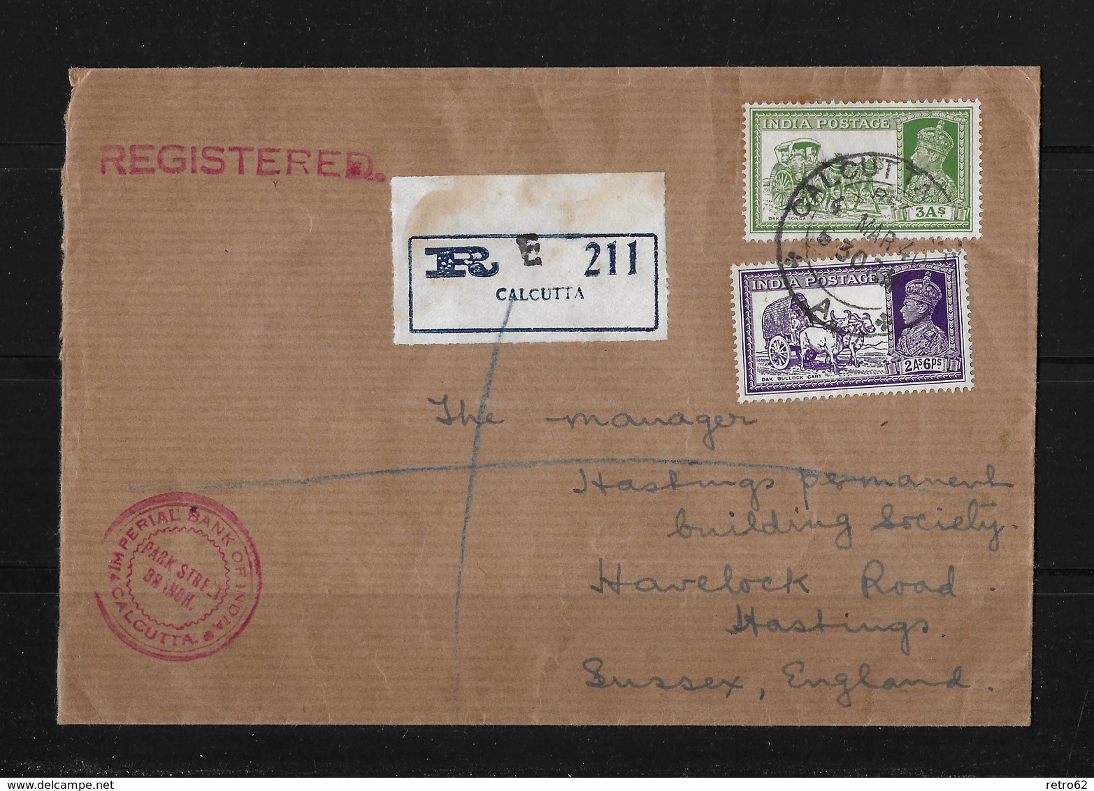 India-1940 Imperial Airways Imperial Bank Of India, Calcutta Reg Airmail Cover - Luchtpost