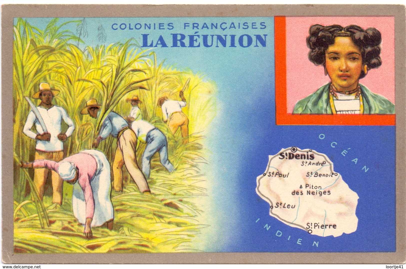 Chromo - Produits Lion Noir - Colonies Françaises - Carte La Réunion - Other & Unclassified