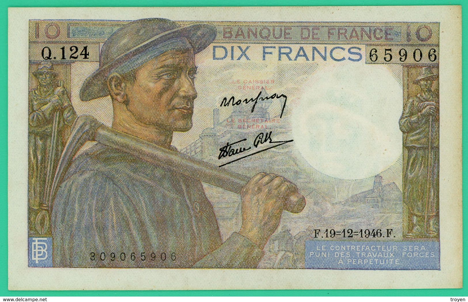 10 Francs - France -  Mineur - N° Q.124 65906 / F.19=12=1946.F.   - Sup - - 10 F 1941-1949 ''Mineur''